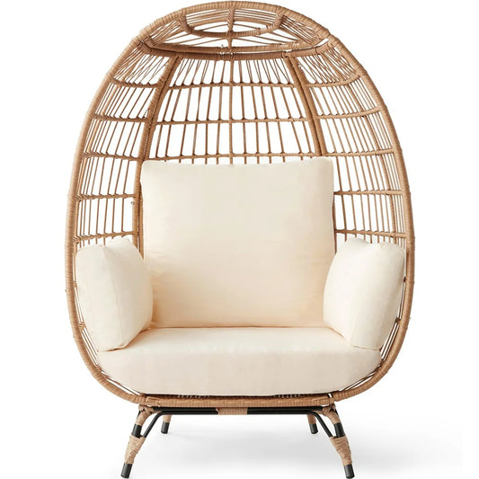 Wicker Egg Chair Oversized Indoor Outdoor Patio Lounger W/ 440Lb Capacity - Gray/Heather Gray