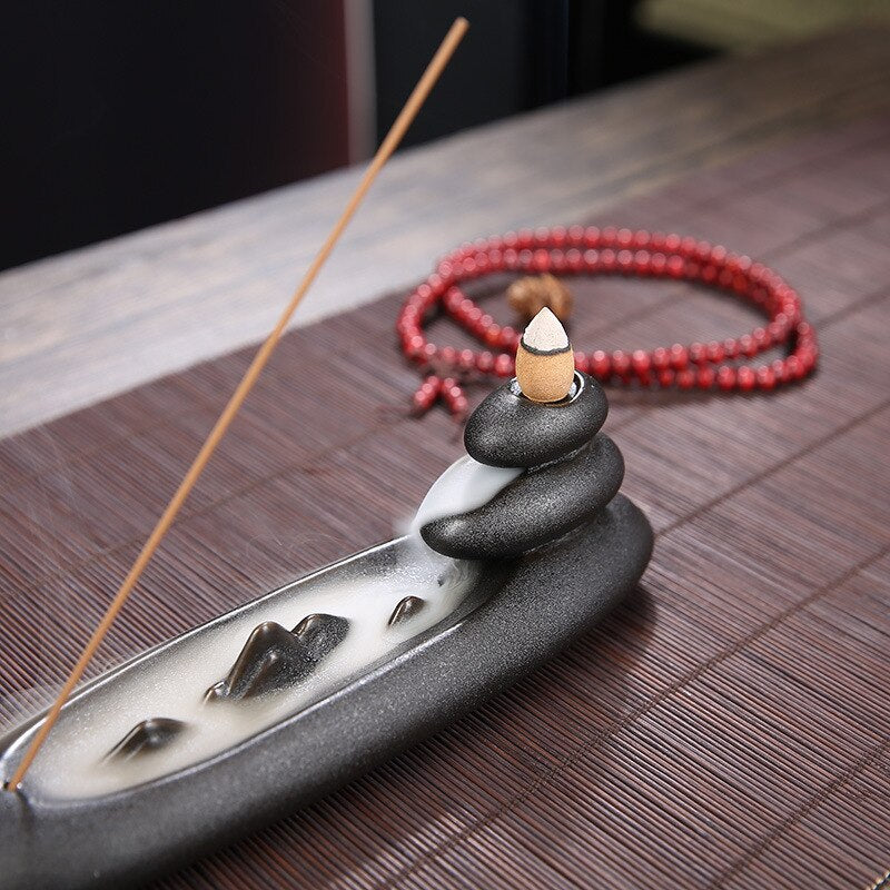 Boat Shape Waterfall Incense Burner Stick Backflow Incense Holder Aromatherapy Aroma Smoke Censer Home Office Tea Zen Room Craft