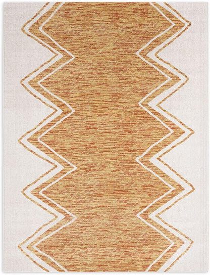 Nicole Miller New York Patio Sofia Leon Indoor/Outdoor Area Rug, Ivory/Mustard, 7'9"X10'2" Rectangle