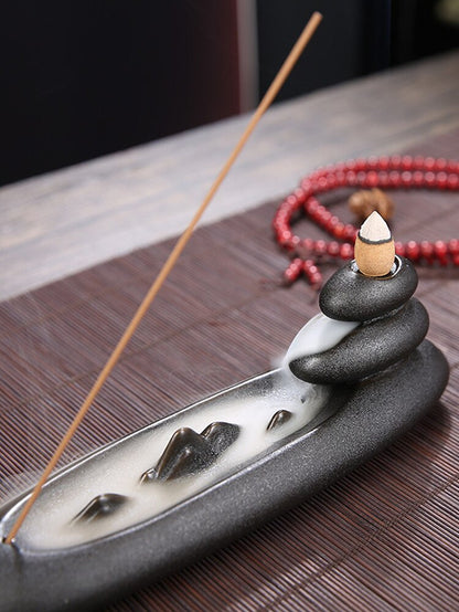 Boat Shape Waterfall Incense Burner Stick Backflow Incense Holder Aromatherapy Aroma Smoke Censer Home Office Tea Zen Room Craft