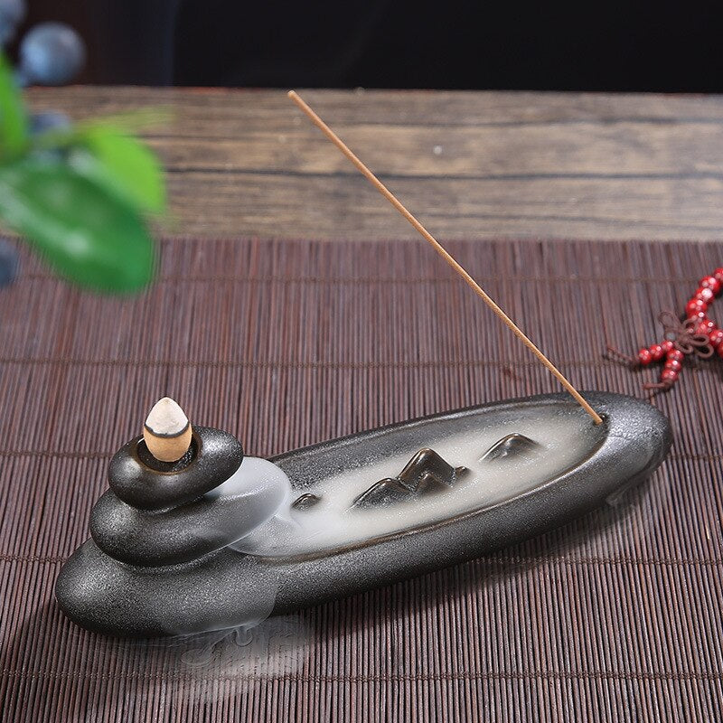 Boat Shape Waterfall Incense Burner Stick Backflow Incense Holder Aromatherapy Aroma Smoke Censer Home Office Tea Zen Room Craft